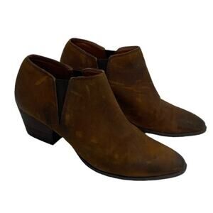 FRANCO SARTO Gemina Brown Distressed Leather Stacked Heel Ankle Booties size 8.5